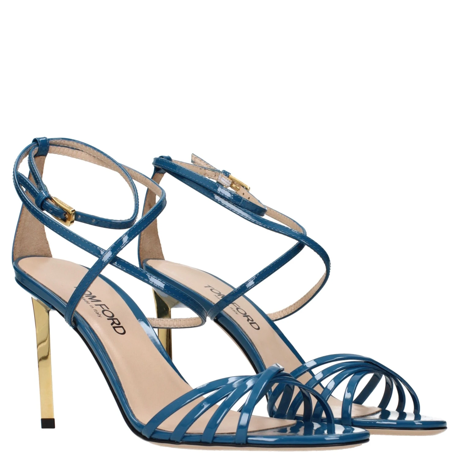 Blue Leather Stiletto Heel Sandals