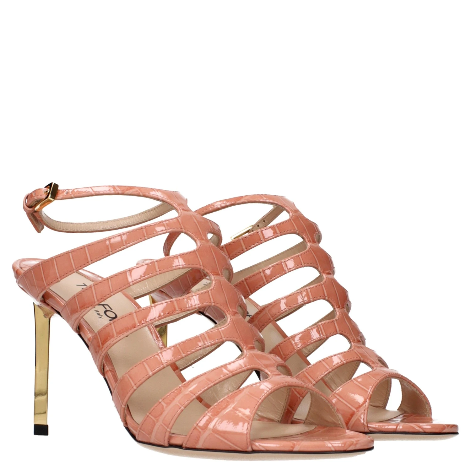Pink Leather Stiletto Heel Sandals