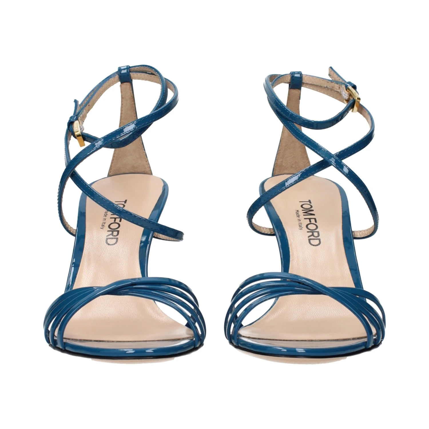 Blue Leather Stiletto Heel Sandals