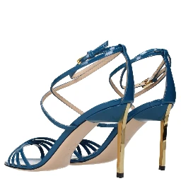Blue Leather Stiletto Heel Sandals