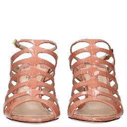 Pink Leather Stiletto Heel Sandals