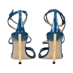 Blue Leather Stiletto Heel Sandals