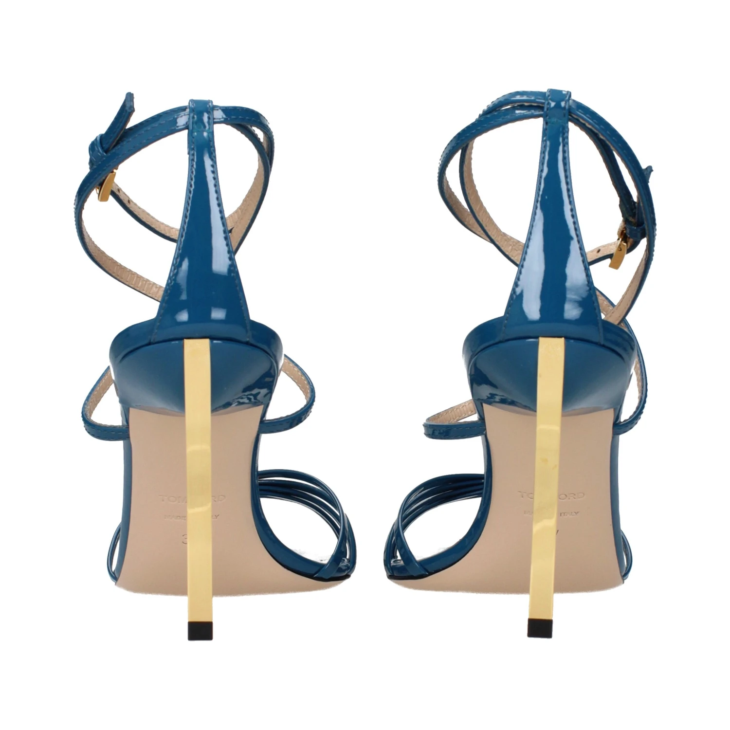 Blue Leather Stiletto Heel Sandals