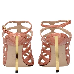 Pink Leather Stiletto Heel Sandals