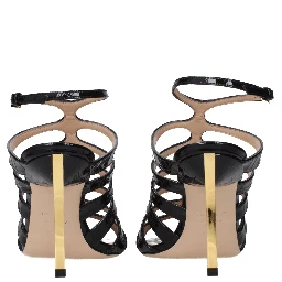 Black Leather Stiletto Heel Sandals