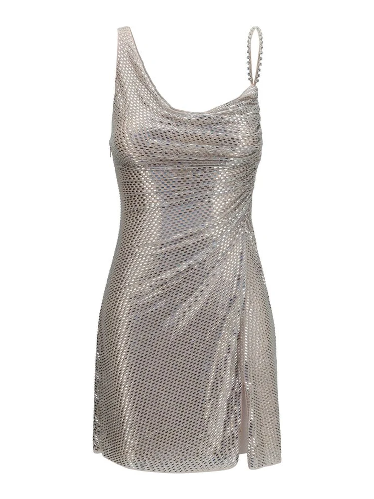 Silver Polyester Cocktail Dress