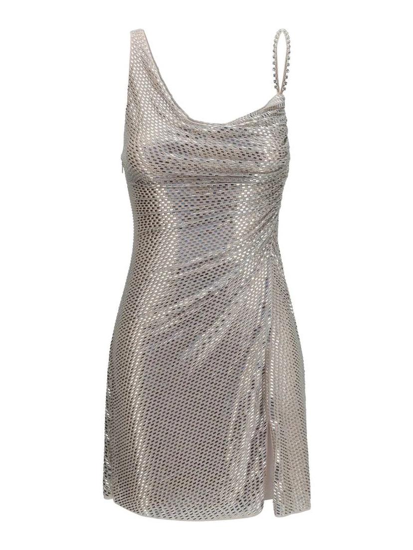 Silver Polyester Cocktail Dress