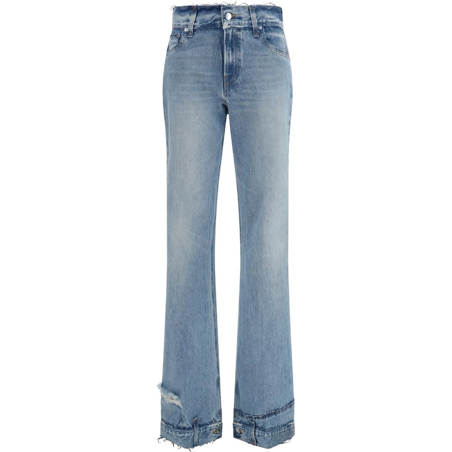 Blue Cotton Flared Jeans