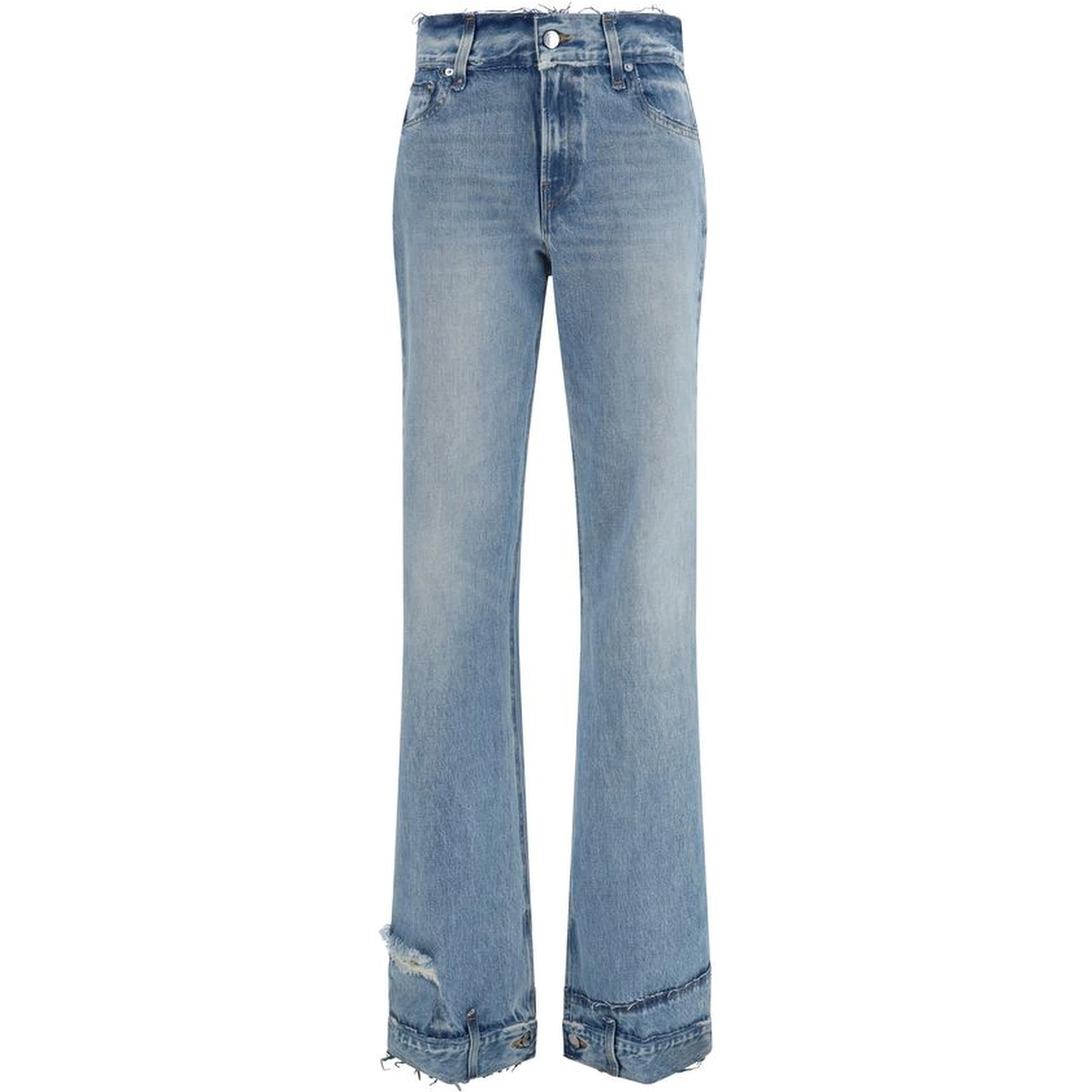 Blue Cotton Flared Jeans