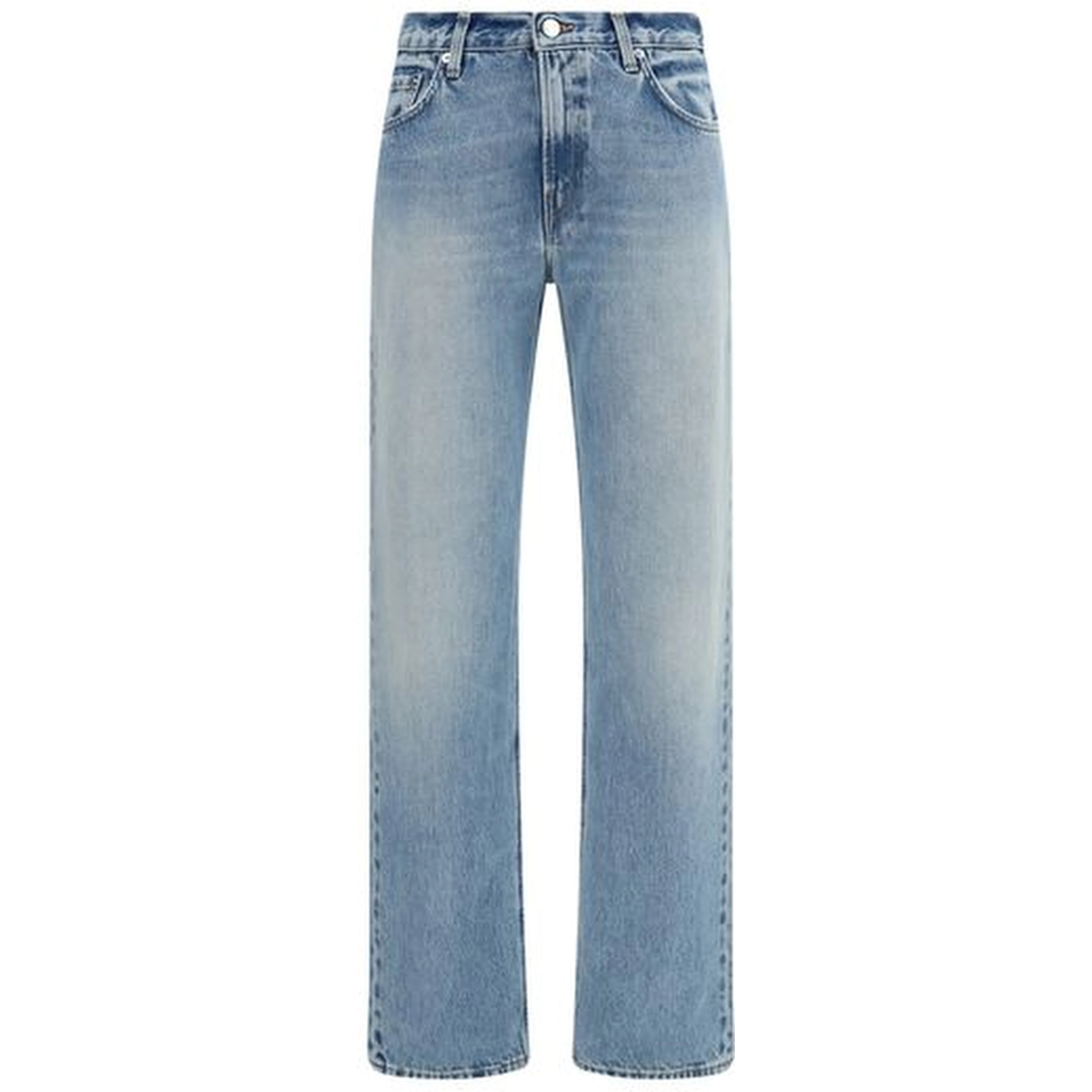 Blue Cotton Straight-Leg Jeans