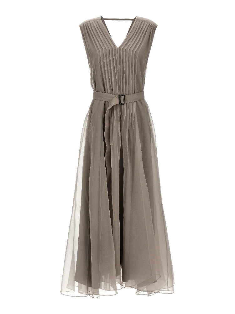 Beige Silk Long Dress