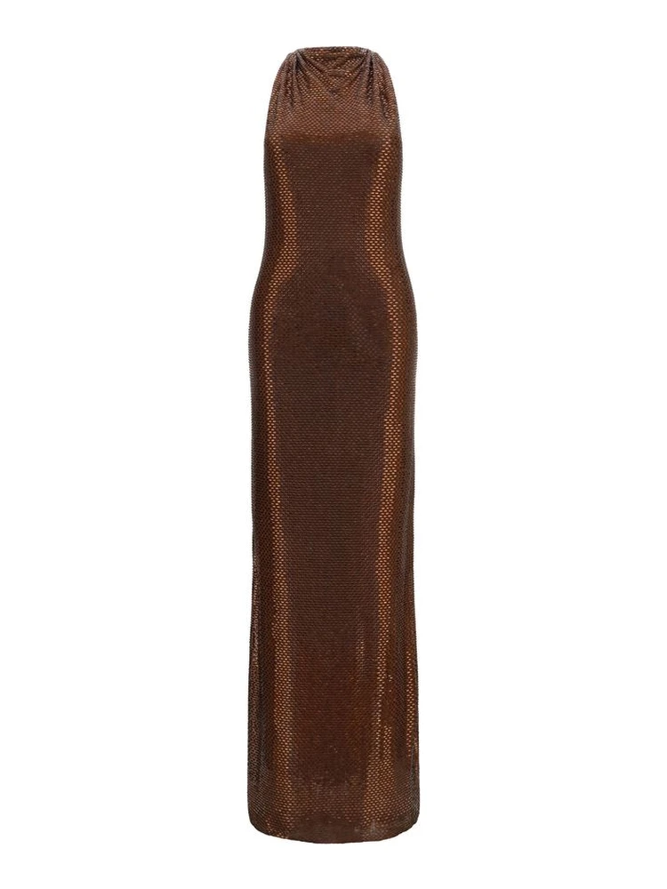 Brown Polyester Cocktail Dress