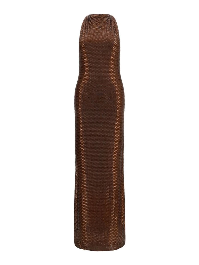 Brown Polyester Cocktail Dress