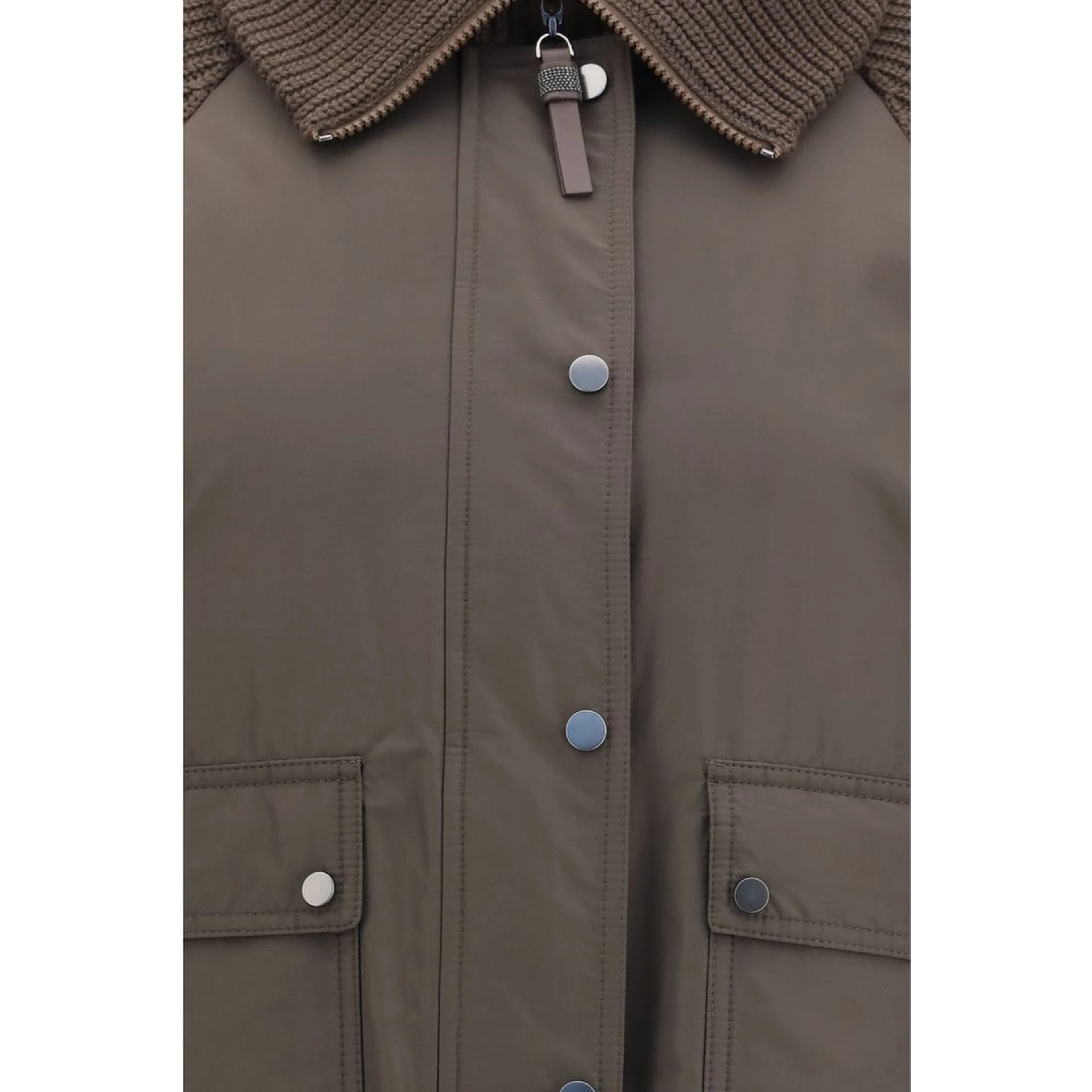 Brown Polyester Full-Length Jacket