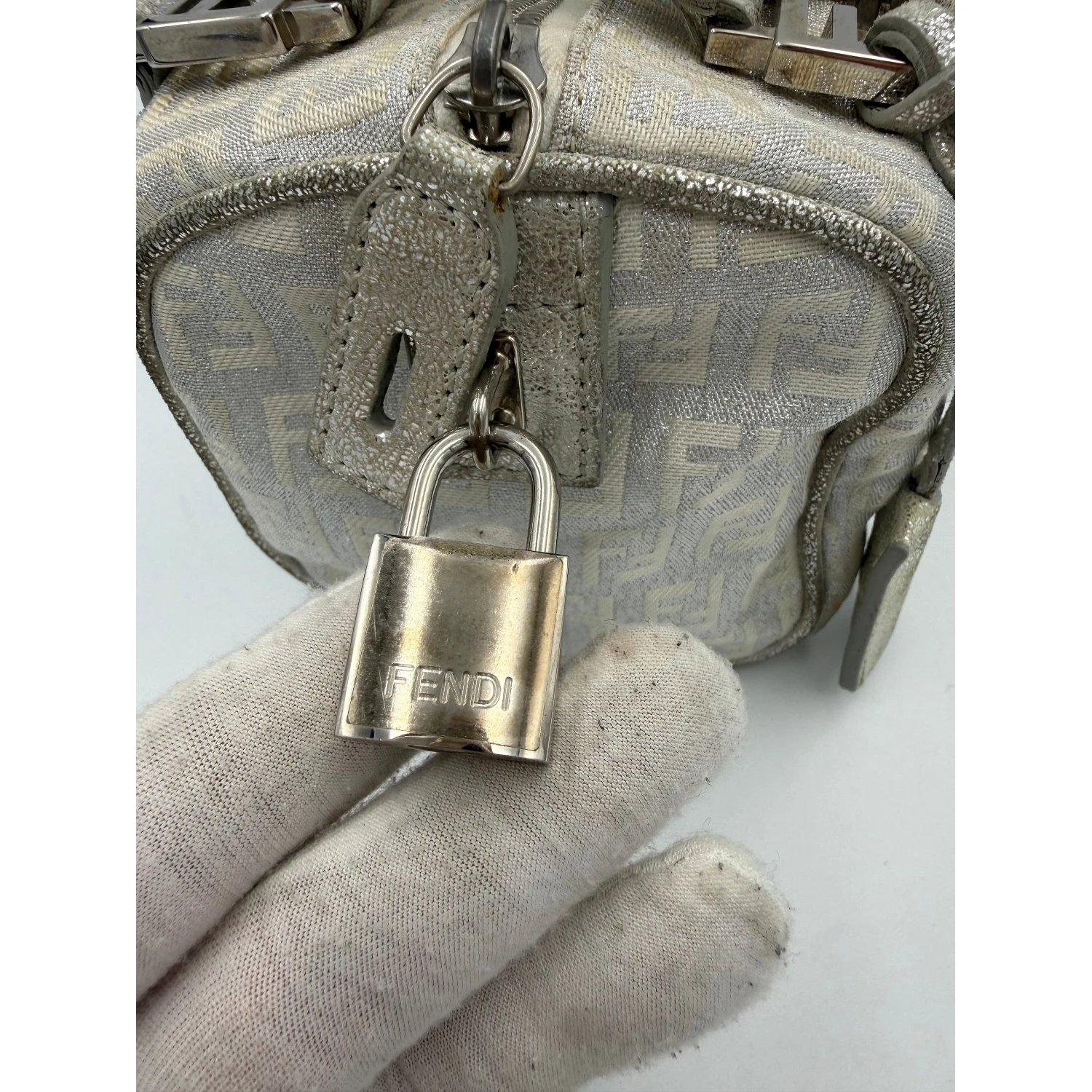 FENDI Mini Bauletto FF Zucchino Laminated Handbag