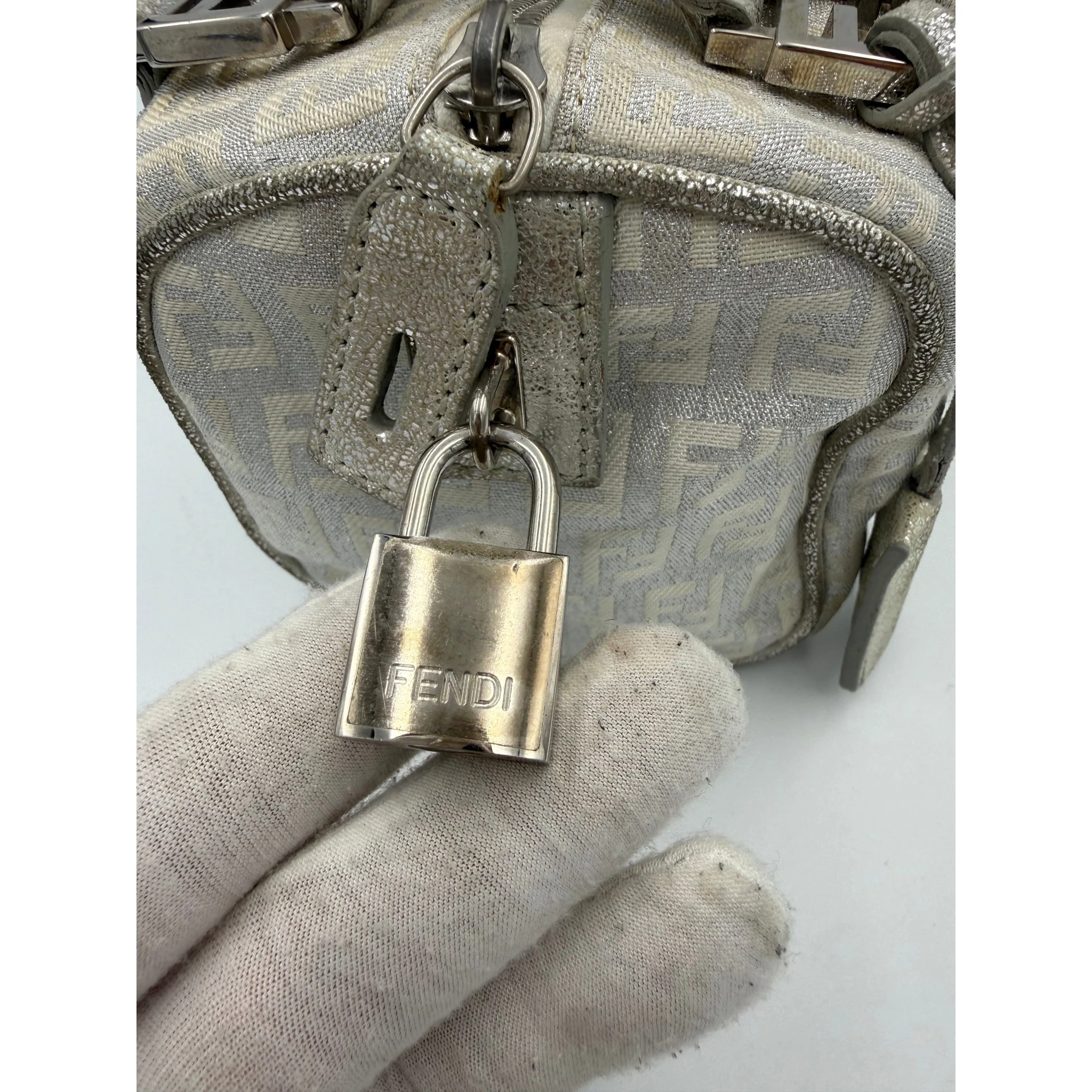 FENDI Mini Bauletto FF Zucchino Laminated Handbag