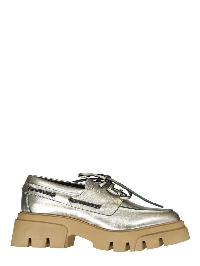 Gold Leather Platform Loafers