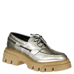 Gold Leather Platform Loafers