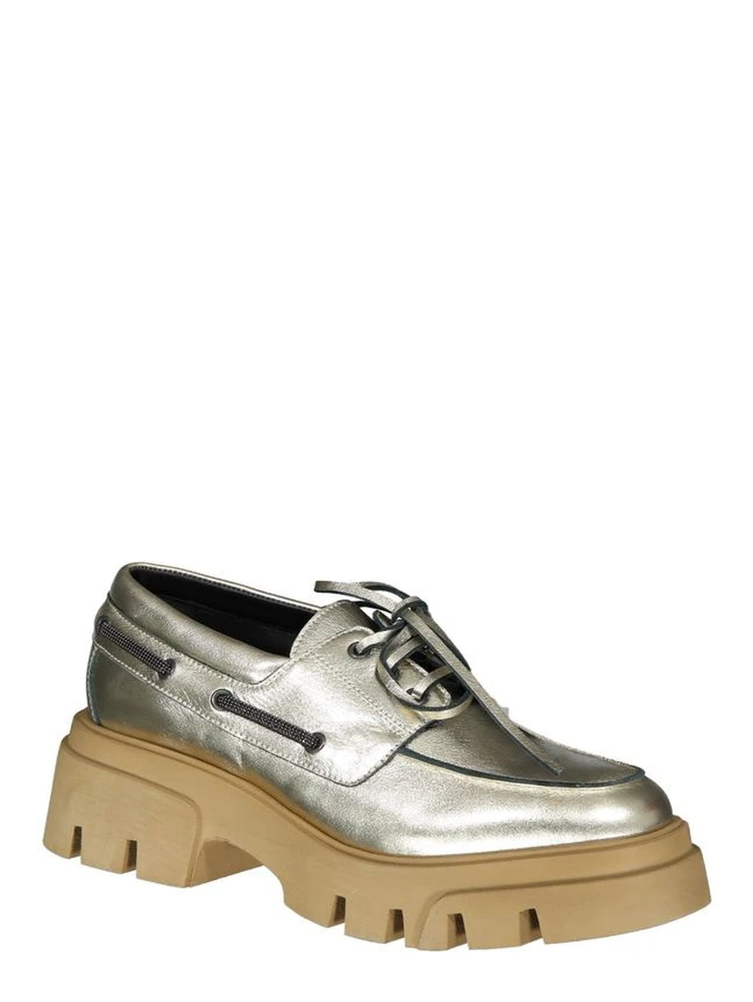 Gold Leather Platform Loafers