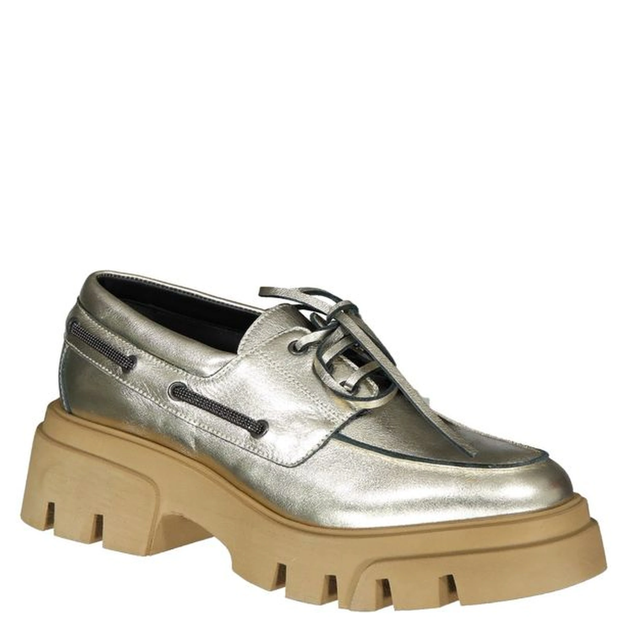 Gold Leather Platform Loafers