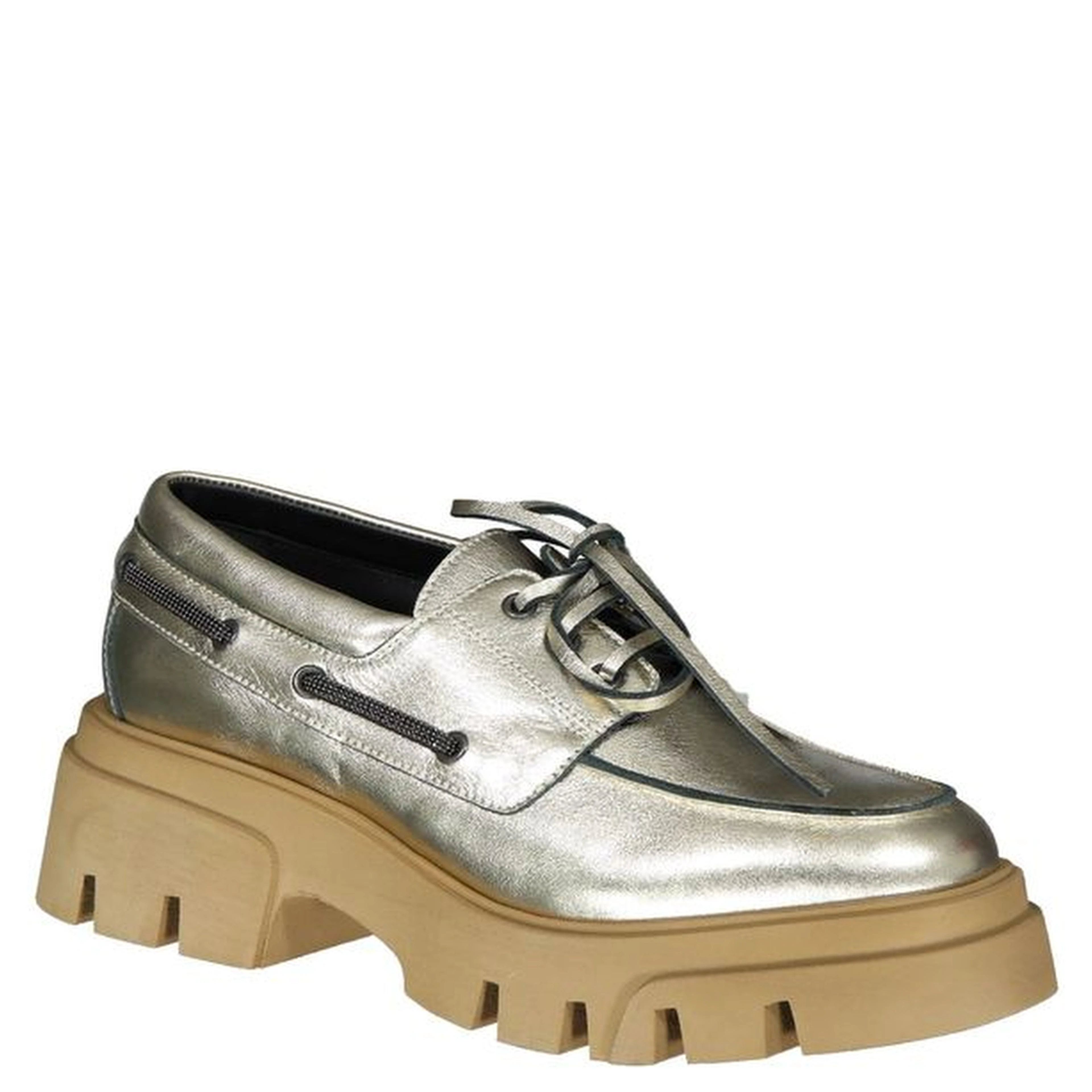 Gold Leather Platform Loafers