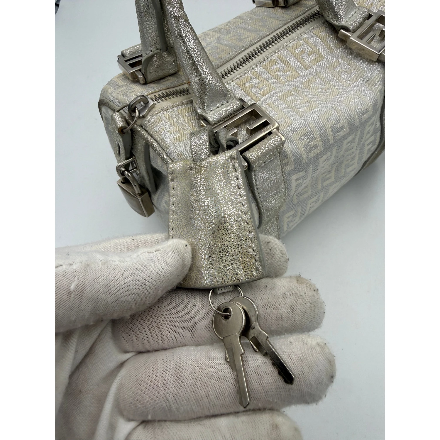 FENDI Mini Bauletto FF Zucchino Laminated Handbag