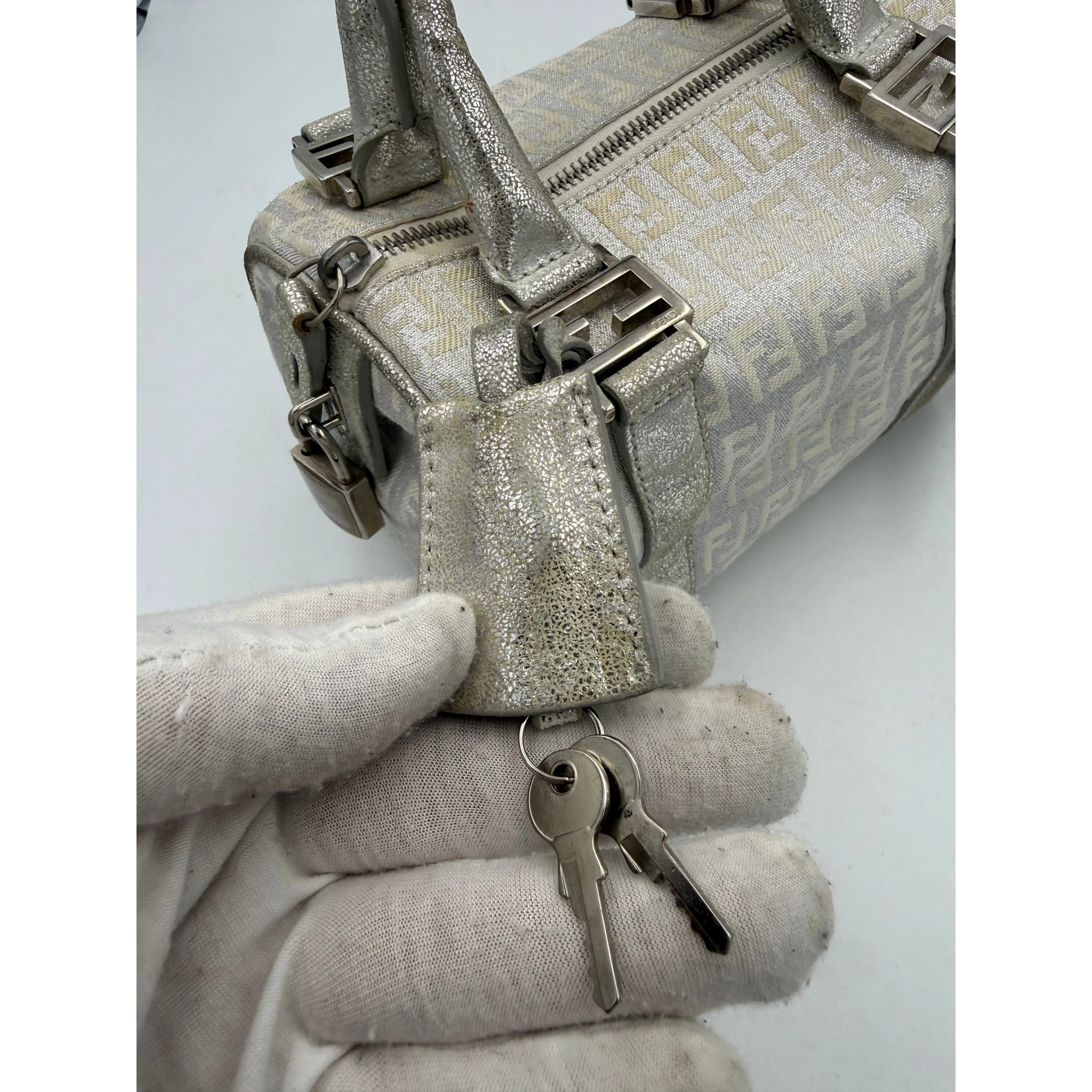 FENDI Mini Bauletto FF Zucchino Laminated Handbag