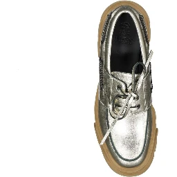 Gold Leather Platform Loafers