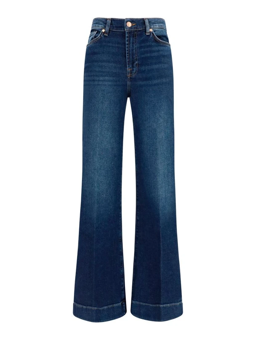 Blue Cotton Flared Jeans