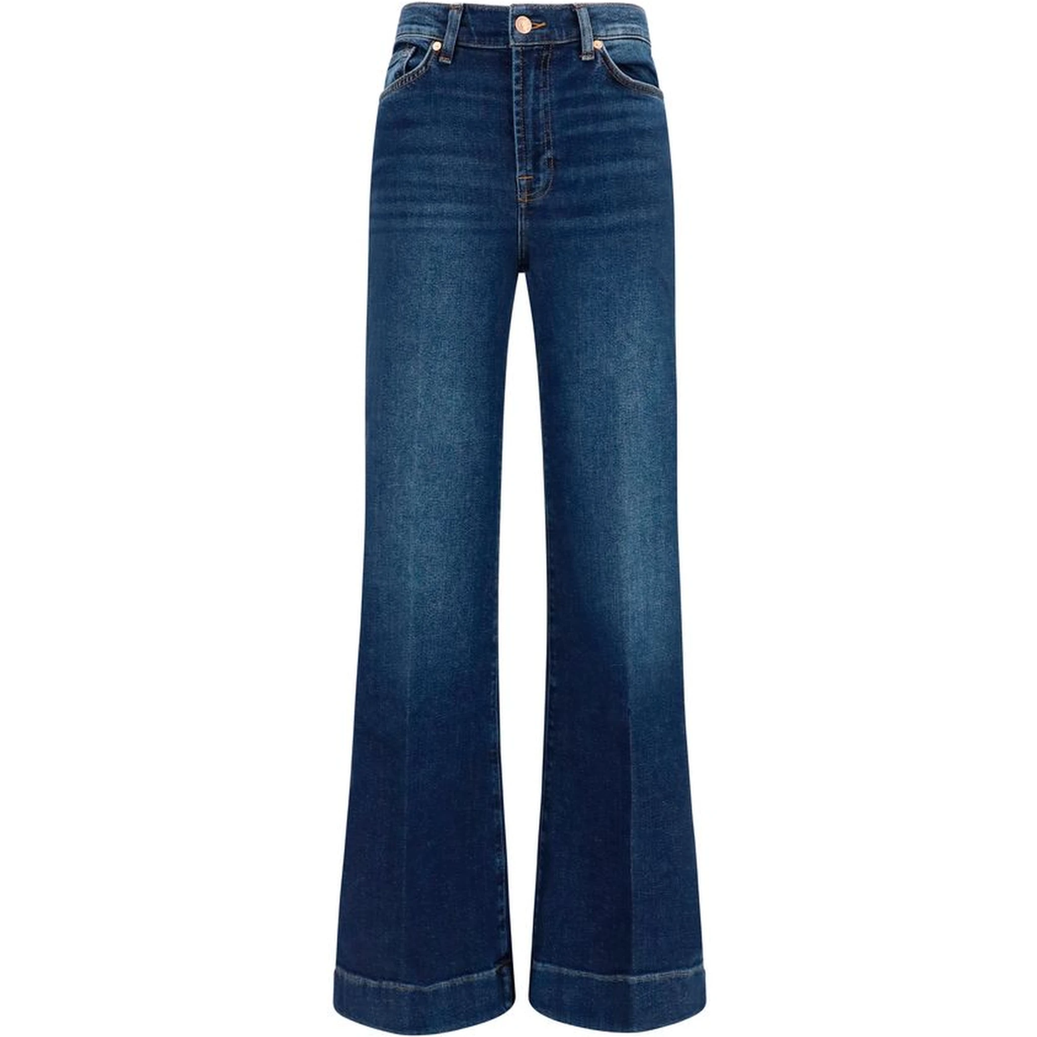 Blue Cotton Flared Jeans