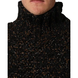 Brown Wool Knit Turtleneck Pullover Sweater