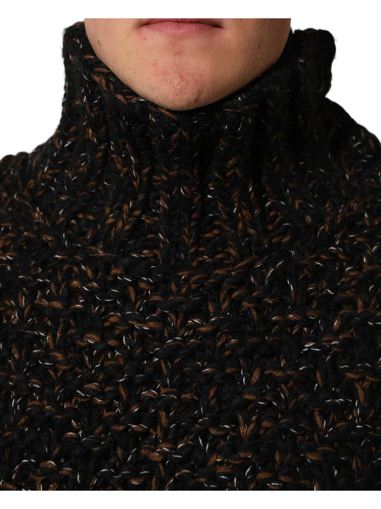 Brown Wool Knit Turtleneck Pullover Sweater