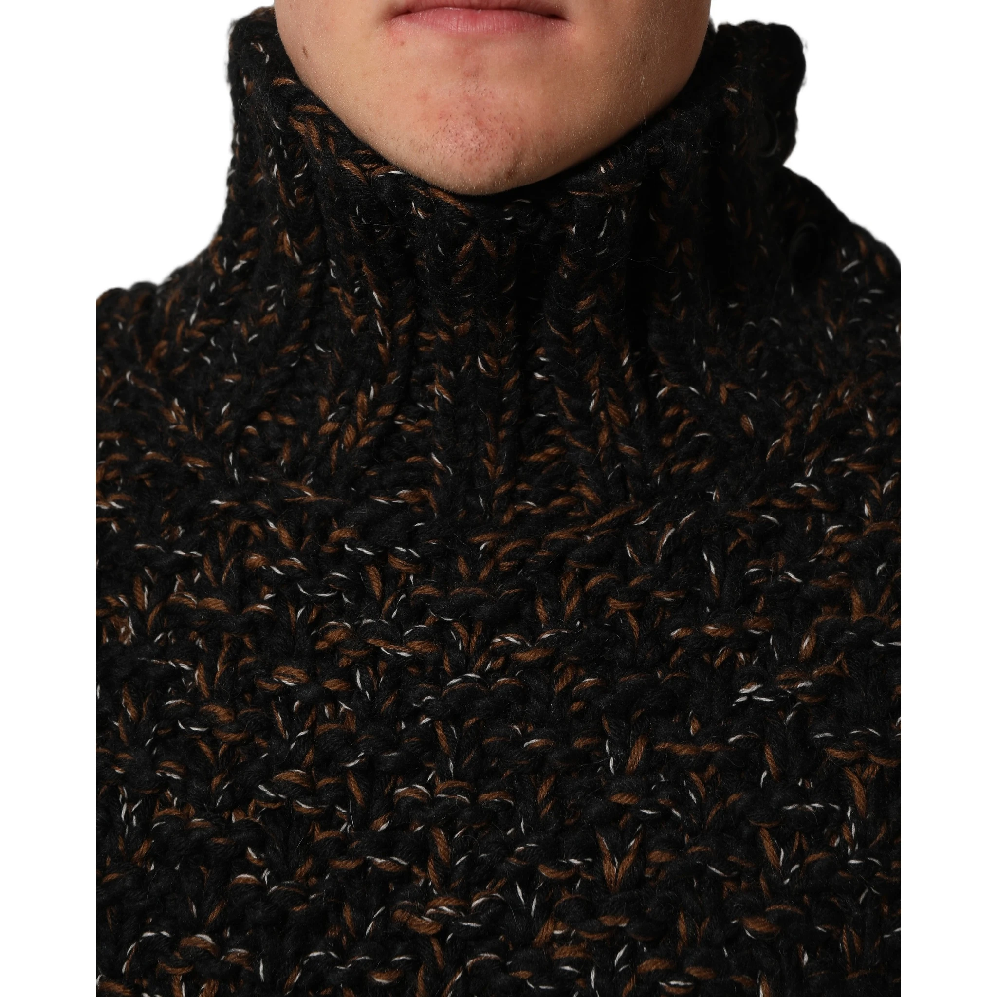 Brown Wool Knit Turtleneck Pullover Sweater