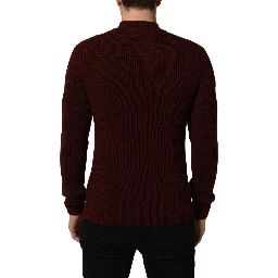 Burgundy Wool Half Zip Men Pullover Sweater