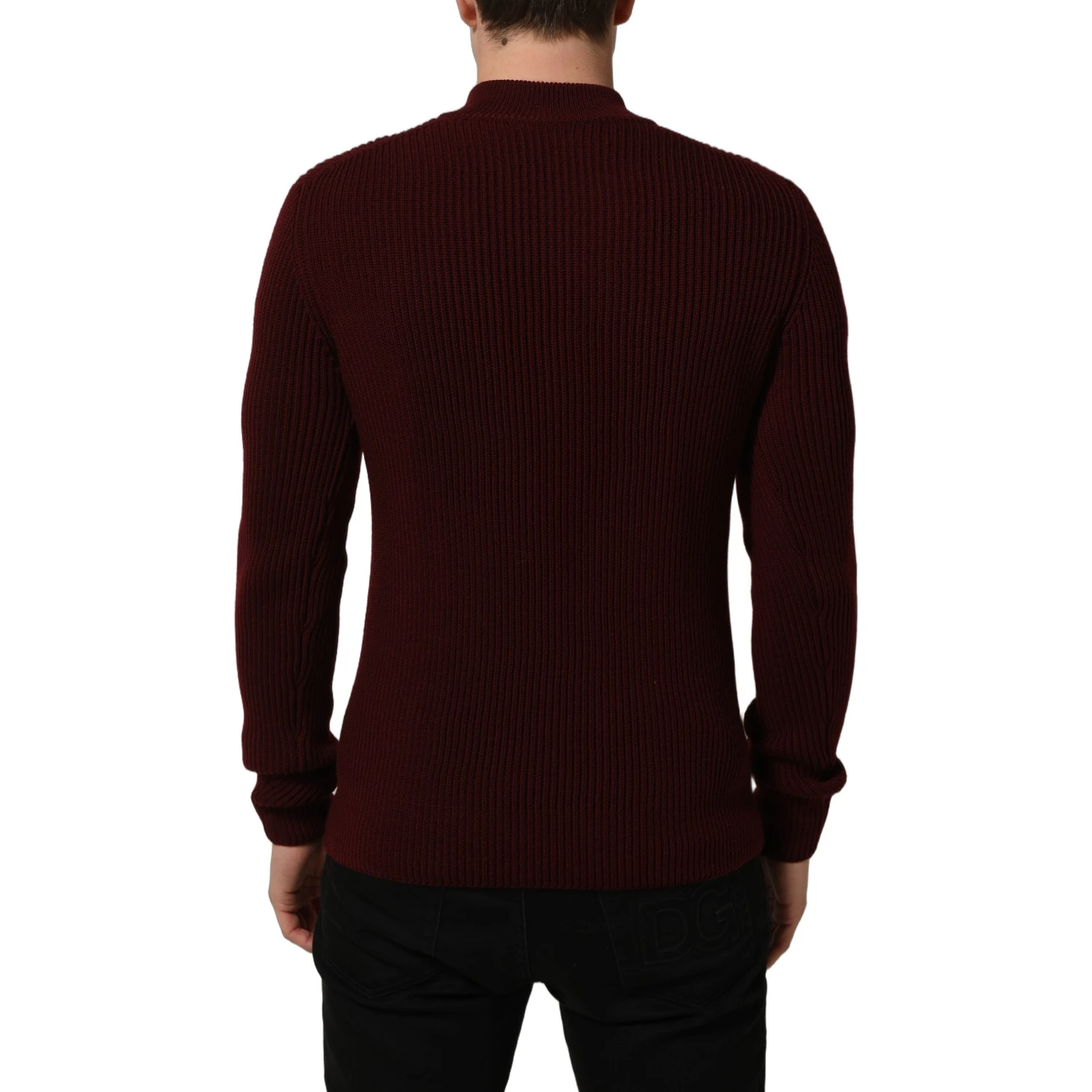 Burgundy Wool Half Zip Men Pullover Sweater