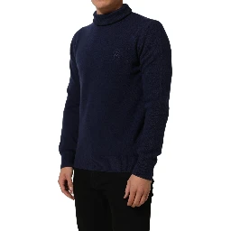 Blue Wool Knit Turtleneck Pullover Sweater