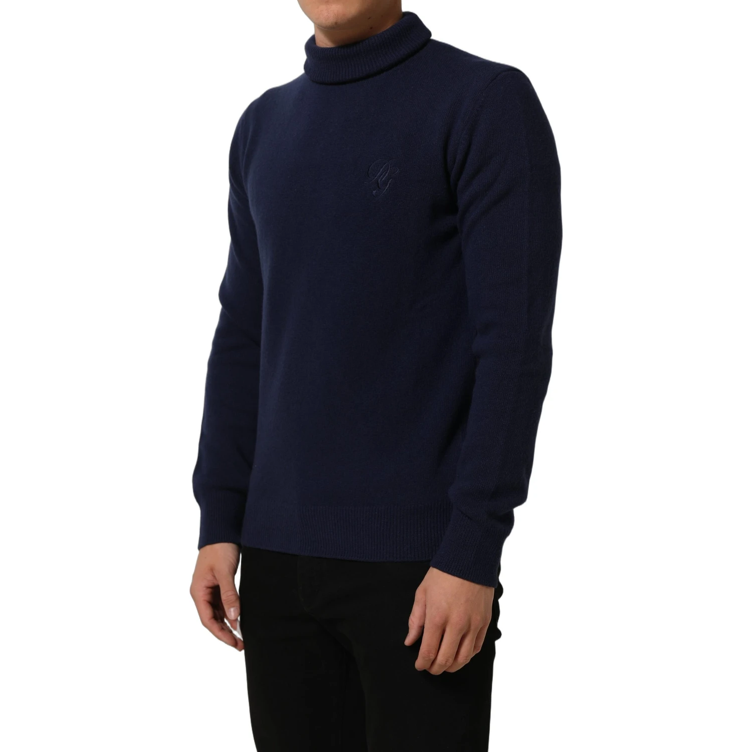 Blue Wool Knit Turtleneck Pullover Sweater