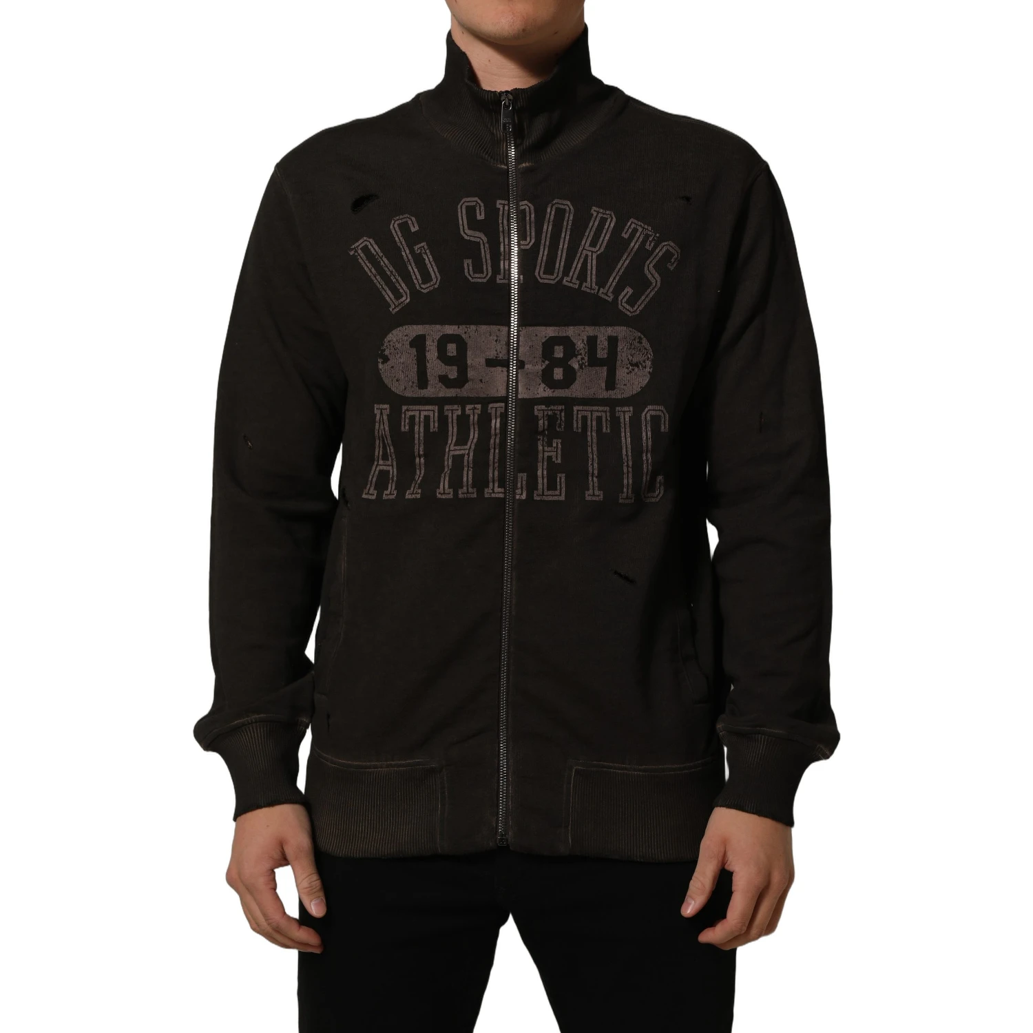 Brown Logo Print Full Zip Sweatshirt Sweater