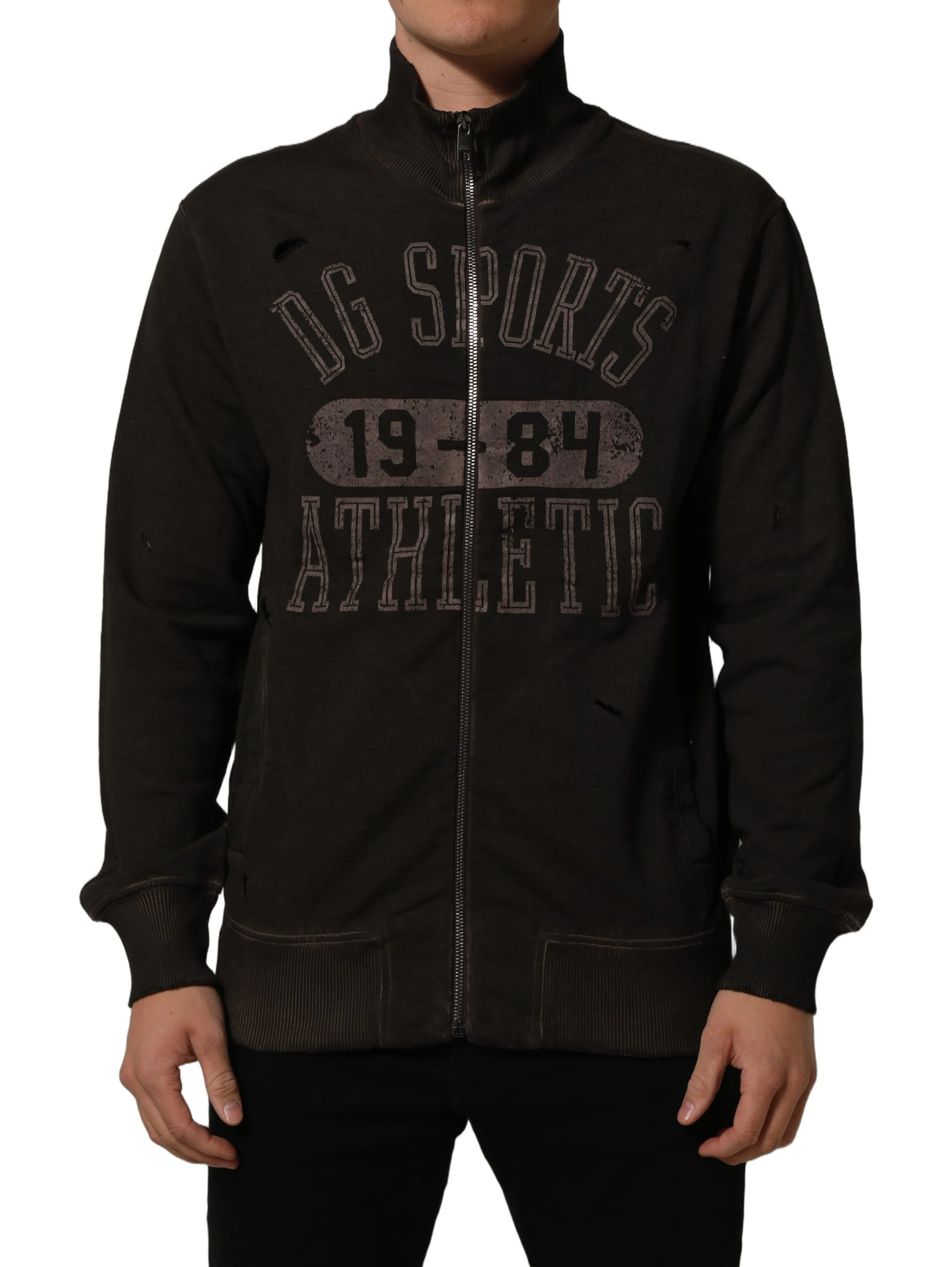Brown Logo Print Full Zip Sweatshirt Sweater