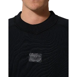 Black Logo Plaque Cotton Crew Neck Pullover Sweater