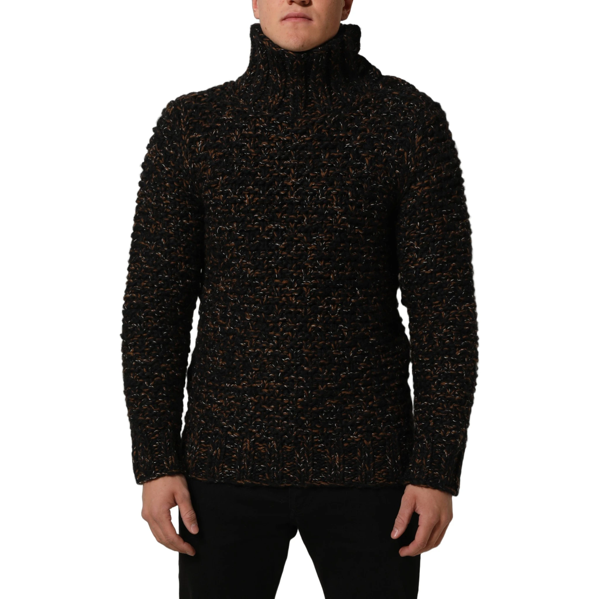 Brown Wool Knit Turtleneck Pullover Sweater