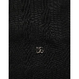 Black Silk Blend Henley Pullover Men Sweater