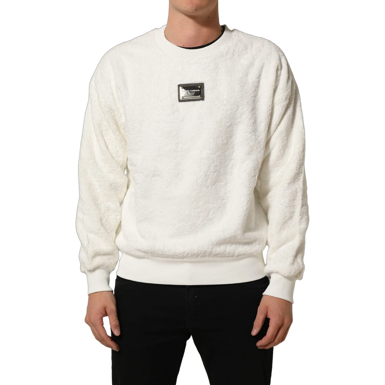 White LogoPlaque CrewNeck Sweatshirt Sweater