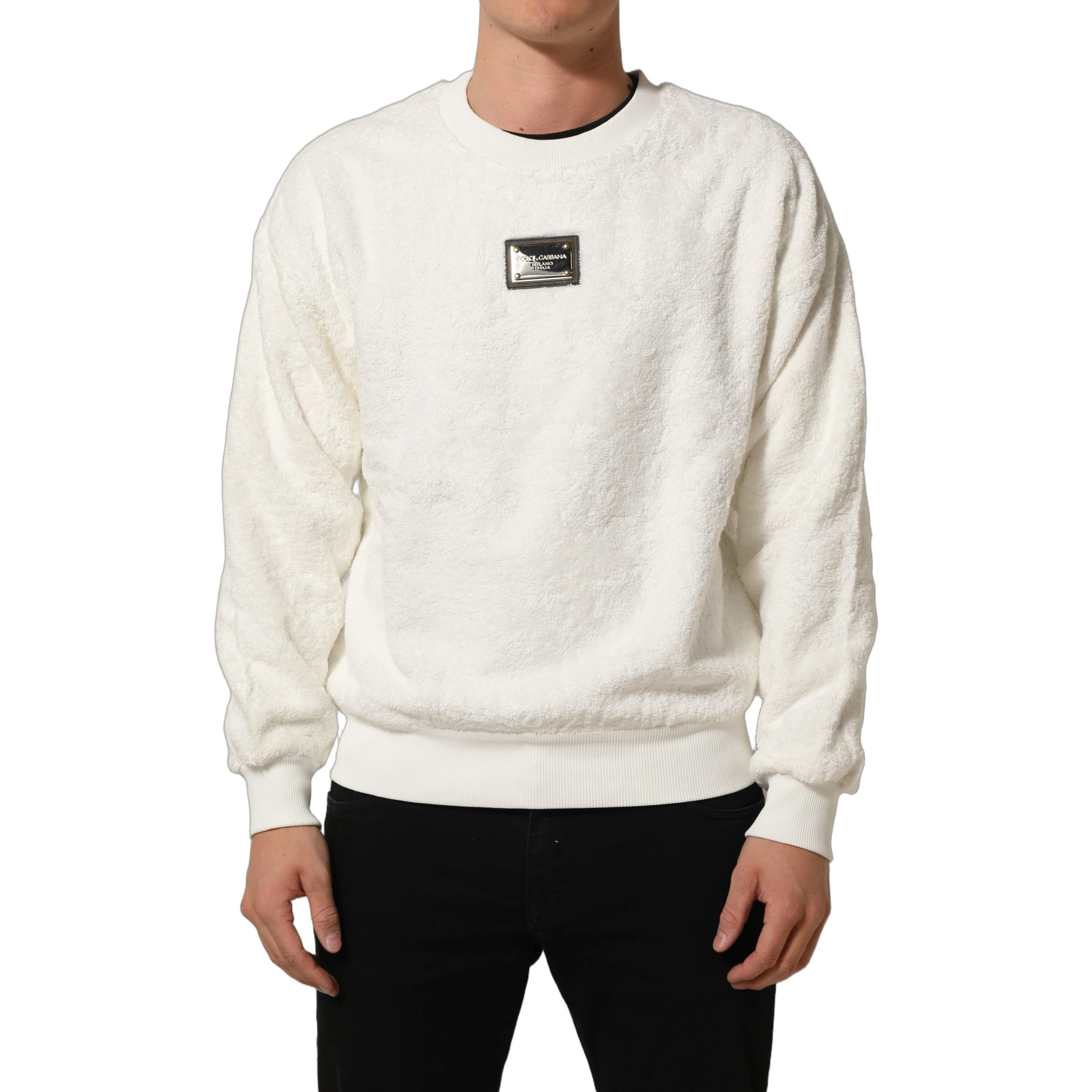 White LogoPlaque CrewNeck Sweatshirt Sweater