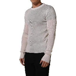 White Silk Crew Neck Men Pullover Sweater