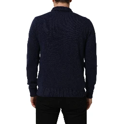 Blue Wool Knit Turtleneck Pullover Sweater