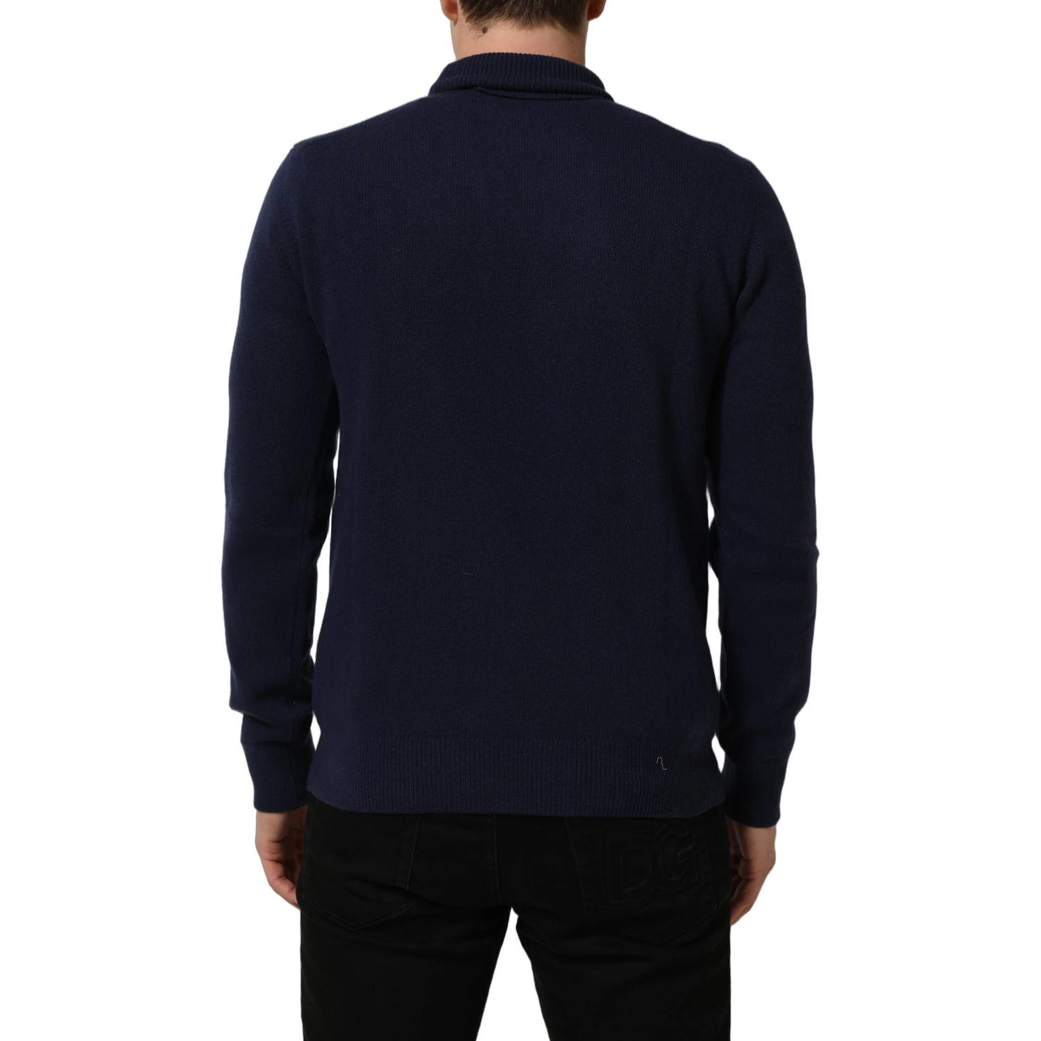 Blue Wool Knit Turtleneck Pullover Sweater