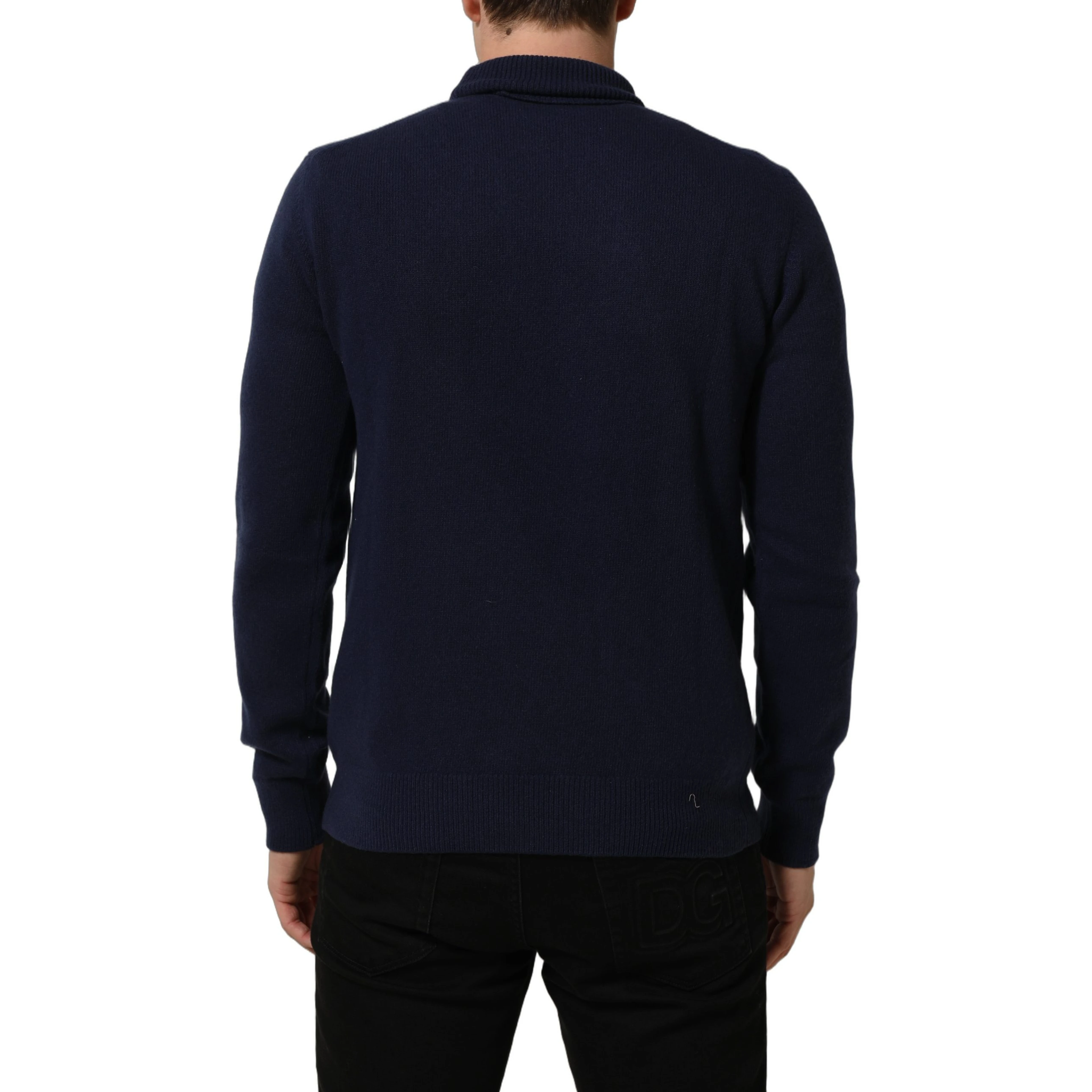 Blue Wool Knit Turtleneck Pullover Sweater