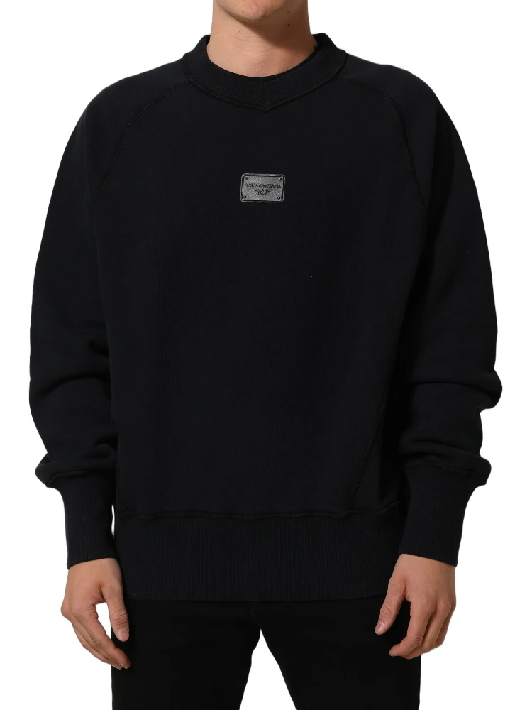 Black Logo Plaque Cotton Crew Neck Pullover Sweater alternative