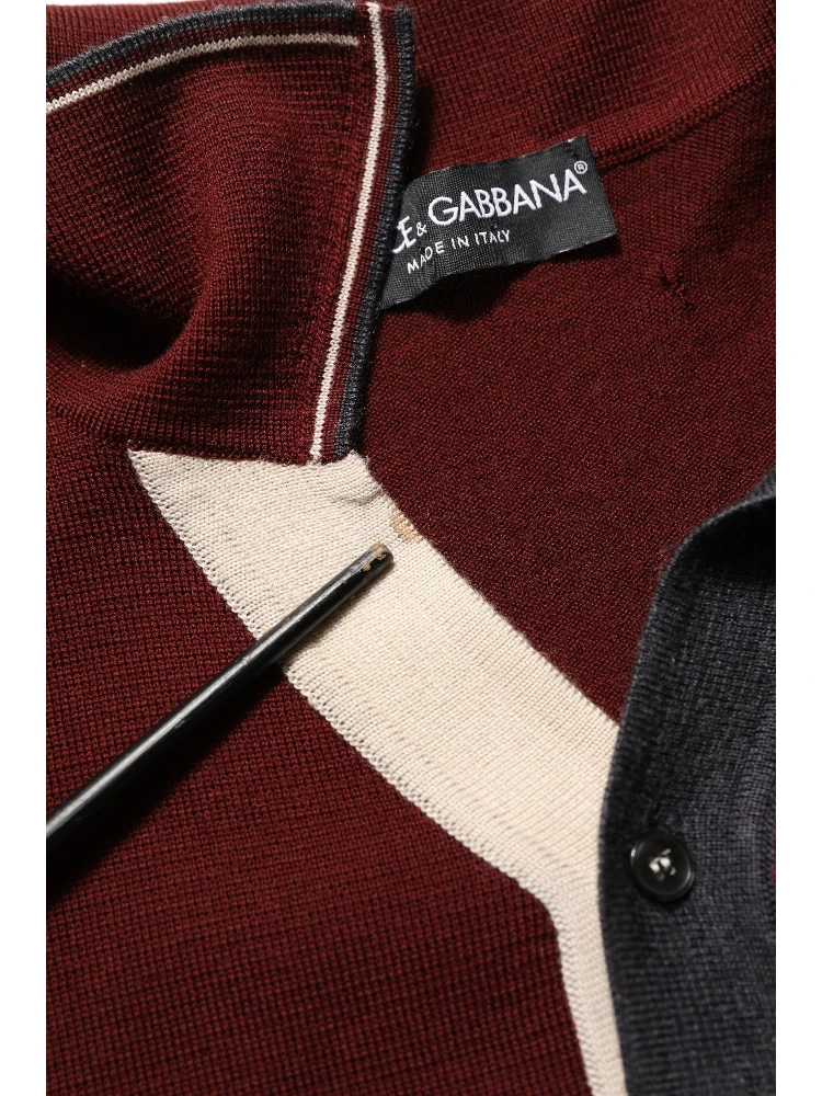 Burgundy Wool Knit Henley Pullover Sweater